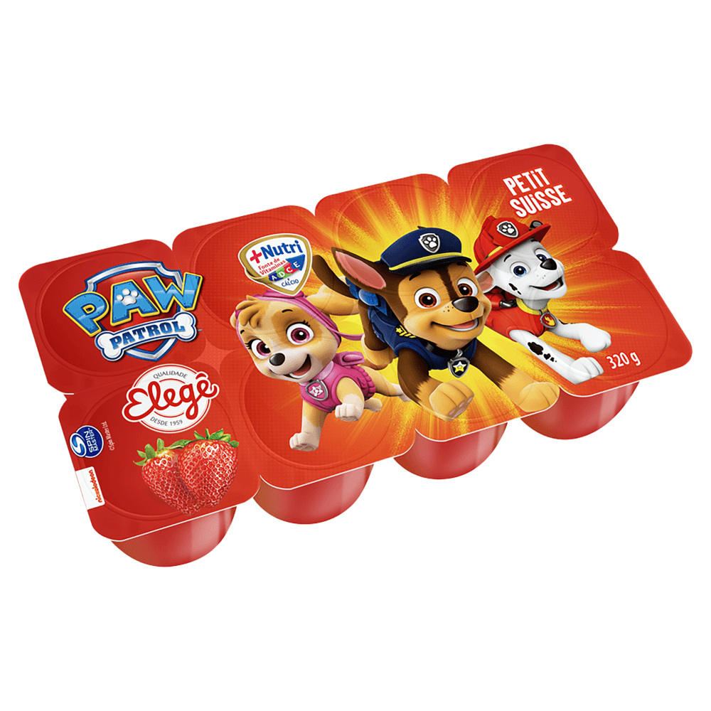 Petit Suisse Morango Paw Patrol Elegê Bandeja 320g 8 Unidades